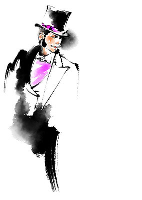 PSD 모자 응시 남자 일러스트 캘리그라피 붓터치 한명 정장 상반신 성인 신사복 젠틀맨 국내일러스트 1 시선 잡화 옷 사람 파일형식