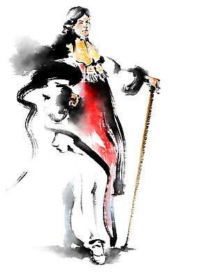 전신 PSD 남자 일러스트 캘리그라피 지팡이 붓터치 한명 성인 전통의상 왕 국내일러스트 1 전통 사람 파일형식