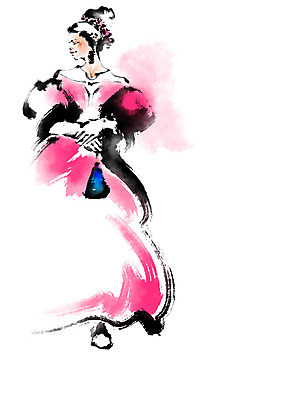 전신 PSD 드레스 여자 분홍색 가방 일러스트 캘리그라피 붓터치 한명 들기 성인 국내일러스트 1 잡화 옷 컬러 모션 사람 파일형식