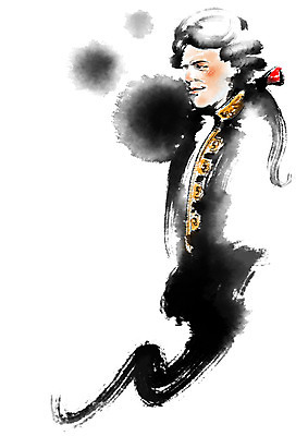 PSD 남자 일러스트 캘리그라피 붓터치 한명 상반신 성인 전통의상 번짐 국내일러스트 1 전통 사람 파일형식 효과