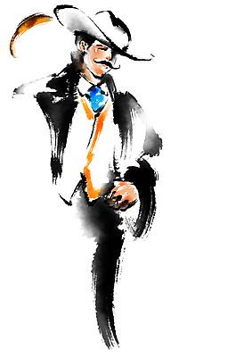 PSD 모자 남자 일러스트 캘리그라피 붓터치 한명 정장 상반신 성인 깃털 국내일러스트 1 잡화 옷 사람 파일형식