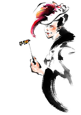 PSD 모자 여자 일러스트 캘리그라피 붓터치 한명 상반신 성인 망원경 국내일러스트 1 잡화 사람 파일형식