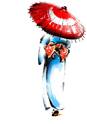 전신 PSD 여자 일러스트 우산 캘리그라피 한명 성인 기모노 국내일러스트 1 사람 일본전통의상 파일형식