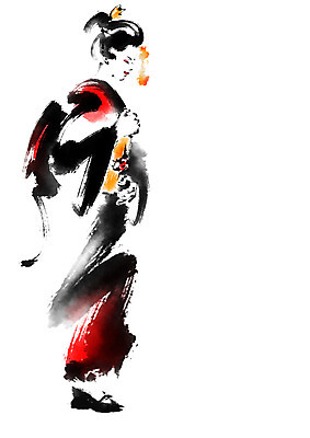 전신 PSD 여자 일러스트 캘리그라피 붓터치 한명 성인 빨간색 기모노 일본인 국내일러스트 외국인 1 컬러 사람 동양인 일본전통의상 파일형식