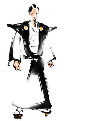 전신 PSD 남자 일러스트 캘리그라피 붓터치 한명 성인 일본인 나막신 무사 국내일러스트 외국인 1 신발 사람 동양인 파일형식