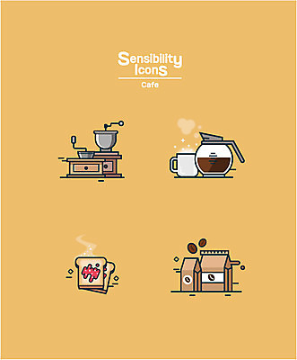 아이콘 커피 사람없음 카페 원두 잼 식빵 원두커피 파이 그라인더 감성 2D아이콘 AI파일 음료 빵 컨셉 상점 소스_음식 커피용품 파일형식 벡터