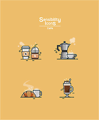 아이콘 빵 주전자 사람없음 카페 머그컵 크루아상 감성 아메리카노 아이스커피 테이크아웃컵 프라페 2D아이콘 AI파일 커피 음료 음식 컨셉 주방용품 컵 상점 파일형식 벡터