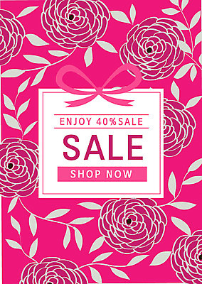 식물 꽃 리본 분홍색 꽃무늬 일러스트 선물 사람없음 쇼핑 세일 플라워패턴 국내일러스트 AI파일 컬러 무늬 패턴 파일형식 벡터