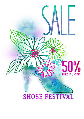 PSD 꽃 구두 꽃무늬 일러스트 사람없음 쇼핑 세일 물감 번짐 파스텔 플라워패턴 국내일러스트 식물 신발 무늬 패턴 학용품 미술도구 파일형식 효과