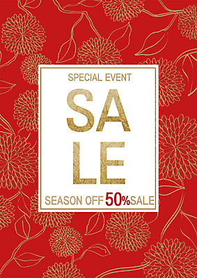 PSD 식물 꽃 꽃무늬 일러스트 사람없음 빨간색 쇼핑 세일 금색 플라워패턴 국내일러스트 컬러 무늬 패턴 파일형식