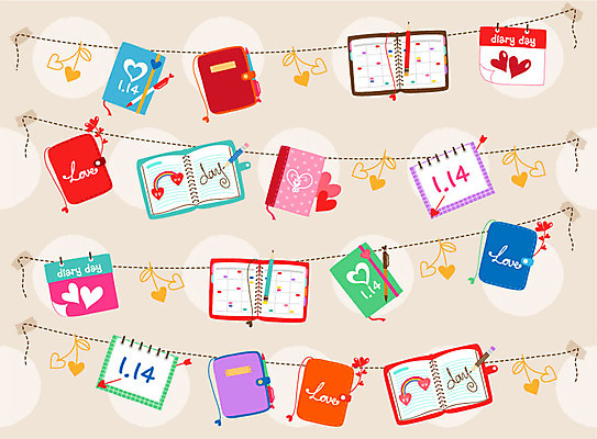 백그라운드 패턴 일러스트 데이이벤트 이벤트 사람없음 연필 볼펜 다이어리 달력 하트 데이 다이어리데이 국내일러스트 AI파일 모양 기념일 무늬 학용품 필기구 펜 사무용품 파일형식 벡터