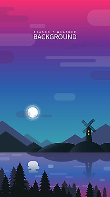 나무 백그라운드 일러스트 산 풍경 사람없음 강 풍차 보름달 흐림 국내일러스트 AI파일 식물 날씨 달 파일형식 벡터