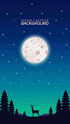 나무 한마리 별 백그라운드 일러스트 사슴 풍경 사람없음 보름달 야간 국내일러스트 AI파일 자연요소 식물 1 포유류 달 파일형식 벡터