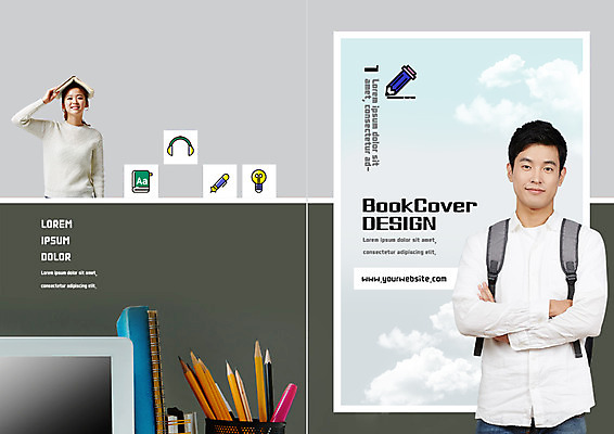 PSD 구름 템플릿 표지디자인 북디자인 출판디자인 여자 교육 표지 남자 리플렛 대학생 북커버 배낭 하늘 팜플렛 상반신 20대 성인 두명 책 연필 팔짱 한국인 연필꽂이 머리위 대학교육 이미지템플릿 자연요소 학생 가방 모션 문구용품 학용품 사람 동양인 청년 필기구 파일형식