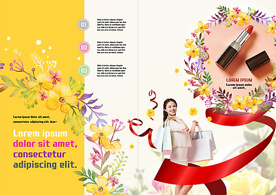 PSD 템플릿 표지디자인 북디자인 출판디자인 여자 꽃 리본 내지 리플렛 북커버 한명 웃음 이벤트 팜플렛 20대 성인 쇼핑 쇼핑백 한국인 립스틱 이미지템플릿 식물 1 가방 표정 사람 동양인 청년 화장품 파일형식