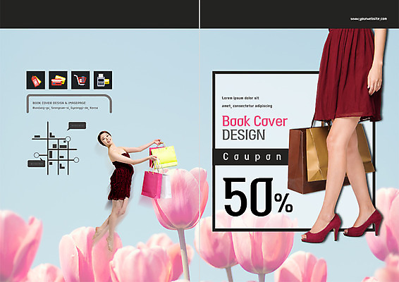 PSD 템플릿 표지디자인 북디자인 출판디자인 원피스 여자 표지 리플렛 북커버 서기 이벤트 팜플렛 20대 성인 두명 쇼핑 쇼핑백 세일 한국인 튤립 다리 약도 이미지템플릿 옷 꽃 지도 가방 모션 사람 동양인 청년 신체부위 파일형식