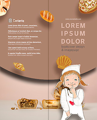 PSD 템플릿 표지디자인 북디자인 출판디자인 여자 표지 어린이 빵 리플렛 2단접지 북커버 한명 팜플렛 상반신 파이 홈베이킹 이미지템플릿 1 음식 사람 제빵 파일형식