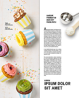 PSD 템플릿 표지디자인 북디자인 출판디자인 내지 리플렛 2단접지 북커버 팜플렛 사람없음 컵케이크 국자 밀가루 홈베이킹 계량스푼 이미지템플릿 주방용품 케이크 가루 제빵 파일형식
