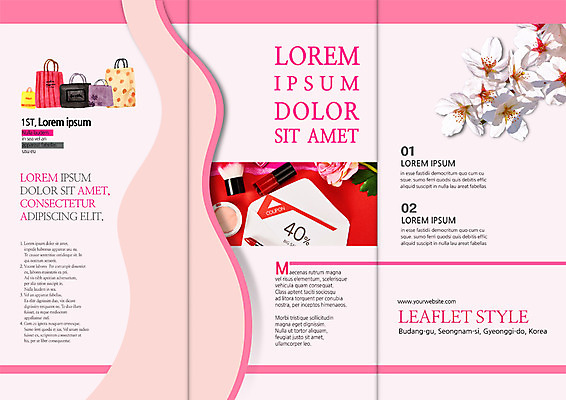 PSD 템플릿 표지디자인 북디자인 출판디자인 내지 리플렛 북커버 3단접지 이벤트 팜플렛 사람없음 쇼핑 뷰티 쇼핑백 립스틱 벚꽃 쿠폰 이미지템플릿 꽃 가방 화장품 파일형식