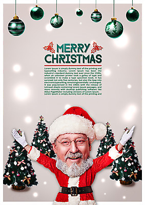 PSD 서양인 외국인 템플릿 편집이미지 남자 중년 50대 크리스마스 한명 상반신 크리스마스트리 산타클로스 손들기 장식볼 전단 홍보물 SD캐릭터 중년남자한명만 이미지편집 캐릭터 1 기념일 모션 사람 인종 성인 장식 남자한명만 중년남자만 파일형식