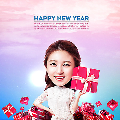 PSD 템플릿 편집이미지 여자 새해 한명 상반신 20대 성인 선물상자 한국인 전단 홍보물 새해선물 SD캐릭터 성인여자한명만 이미지편집 캐릭터 1 선물 사람 동양인 청년 상자 여자한명만 성인여자만 파일형식 명절선물
