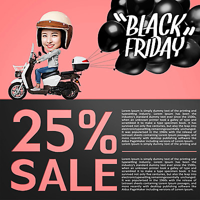 전신 PSD 템플릿 편집이미지 여자 한명 20대 성인 세일 한국인 스쿠터 전단 홍보물 풍선 SD캐릭터 성인여자한명만 블랙프라이데이 이미지편집 캐릭터 1 데이이벤트 사람 동양인 청년 오토바이 여자한명만 성인여자만 파일형식