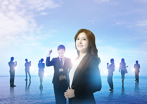 PSD 구름 편집 편집이미지 여자 남자 실루엣 바다 비즈니스 하늘 웃음 여러명 20대 성인 파이팅 한국인 비즈니스맨 비즈니스우먼 이미지편집 자연요소 다수 모션 촬영기법 표정 사람 동양인 청년 직장인 파일형식