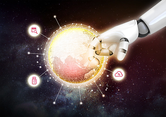 PSD 편집 편집이미지 손 비즈니스 정보기술 사람없음 지구본 우주 글로벌비즈니스 로봇 로봇산업 로봇팔 4차산업 이미지편집 산업 기술 신체부위 글로벌 파일형식