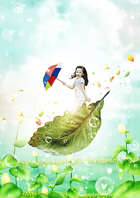 PSD 편집 편집이미지 여자 꽃잎 꽃 어린이 우산 나뭇잎 한명 웃음 봄 한국인 물방울 비 이미지편집 자연요소 식물 1 계절 잎 날씨 표정 사람 동양인 파일형식