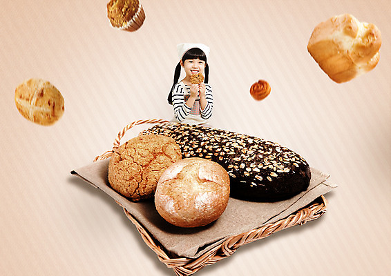 PSD 편집 편집이미지 여자 어린이 두건 한명 웃음 상반신 쿠키 한국인 식빵 머핀 이미지편집 1 빵 디저트 표정 사람 동양인 파일형식