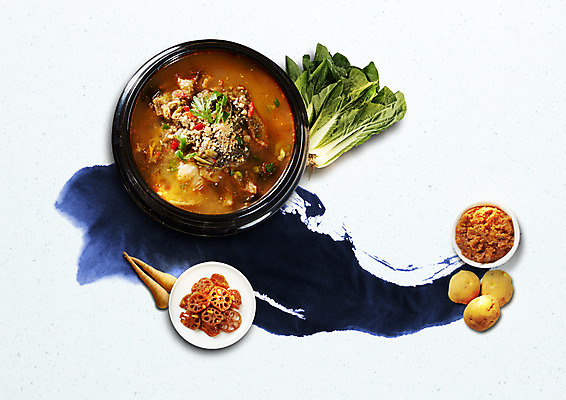 PSD 편집 편집이미지 접시 한식 음식 캘리그라피 감자 사람없음 된장 뚝배기 탕 청경채 연근조림 이미지편집 식기 채소 양념 조림 파일형식