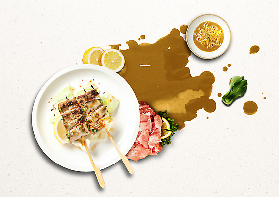 PSD 편집 편집이미지 접시 음식 캘리그라피 육류 사람없음 꼬치 레몬 우동 청경채 꼬치구이 카레우동 이미지편집 식기 채소 과일 식재료 면류 구이 일본음식 파일형식