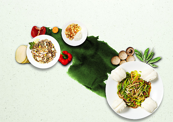 PSD 편집 편집이미지 접시 음식 캘리그라피 피망 감자 사람없음 중식 버섯 당근 고추잡채 꽃빵 마파두부 마파두부밥 이미지편집 식기 빵 채소 밥 뿌리채소 잡채 파일형식