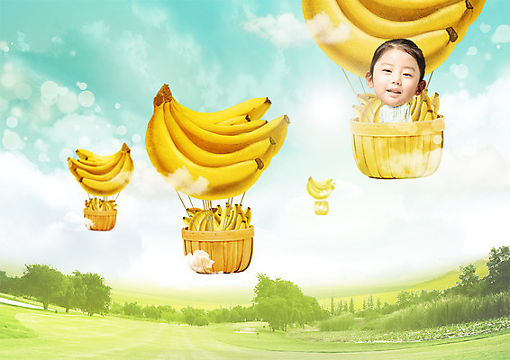 PSD 나무 구름 편집 편집이미지 공원 여자 어린이 하늘 바나나 한명 상반신 한국인 열기구 이미지편집 자연요소 식물 1 공공시설 과일 항공교통 사람 동양인 파일형식