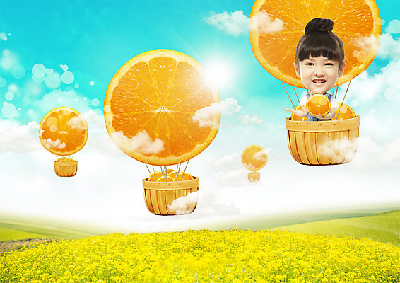 PSD 구름 편집 편집이미지 여자 남자 어린이 꽃밭 오렌지 하늘 단면 한명 웃음 초원 상반신 한국인 열기구 이미지편집 자연요소 1 꽃 과일 항공교통 표정 사람 동양인 파일형식