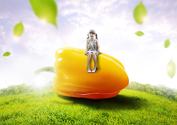 전신 PSD 서양인 구름 편집 편집이미지 여자 어린이 하늘 피망 나뭇잎 한명 앉기 초원 이미지편집 자연요소 외국인 1 잎 채소 모션 사람 파일형식