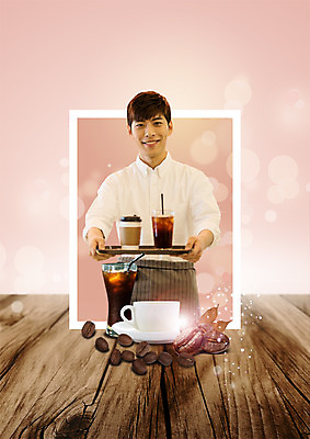 PSD 편집 편집이미지 남자 커피 음식 나뭇잎 쟁반 한명 웃음 들기 상반신 20대 성인 한국인 원두 커피잔 서빙 아이스커피 테이크아웃컵 이미지편집 1 음료 잎 모션 잔 표정 사람 동양인 청년 컵 파일형식