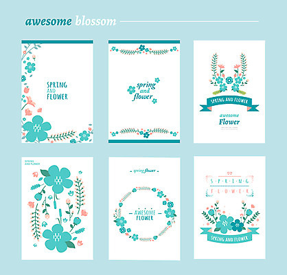 식물 템플릿 꽃 하늘색 백그라운드 카드템플릿 프레임 사람없음 라벨 봄 편지지 엽서 꽃프레임 이미지템플릿 AI파일 계절 카드_감사 파란색 편지 파일형식 벡터