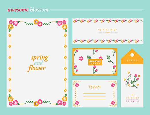 식물 템플릿 꽃 분홍색 하늘색 백그라운드 카드템플릿 명함 프레임 사람없음 노란색 봄 편지지 엽서 꽃프레임 북마크 이미지템플릿 AI파일 계절 컬러 카드_감사 파란색 편지 파일형식 벡터