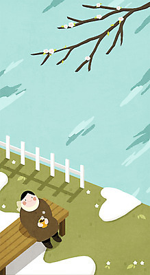 전신 PSD 남자 꽃 커피 겨울 벤치 일러스트 청소년 따뜻함 한명 앉기 새싹 봄 국내일러스트 식물 1 계절 음료 의자 모션 사람 파일형식