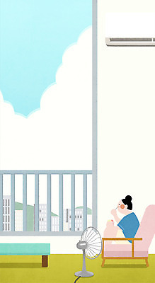 전신 PSD 여자 일러스트 청소년 휴식 아파트 한명 소녀 여름 소파 도시 선풍기 에어컨 안식처 국내일러스트 1 계절 어린이 컨셉 의자 주택 사람 가전제품 파일형식