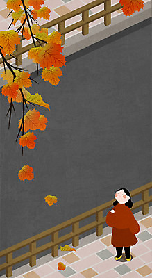 전신 PSD 여자 단풍 낙엽 일러스트 청소년 한명 소녀 가을 아스팔트 국내일러스트 1 계절 도로 어린이 잎 사람 파일형식