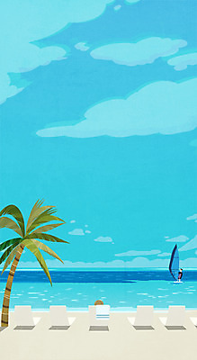 PSD 남자 물결 바다 일러스트 한명 사람 여름 야자수 보트 서핑 휴양지 선베드 국내일러스트 나무 1 계절 배_교통 의자 장소 수상스포츠 파일형식