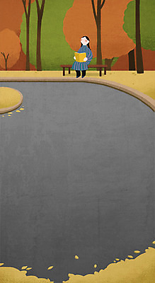 전신 PSD 나무 공원 여자 도로 단풍 벤치 일러스트 청소년 한명 소녀 가을 은행잎 국내일러스트 식물 1 계절 공공시설 길 어린이 잎 의자 교통시설 사람 파일형식