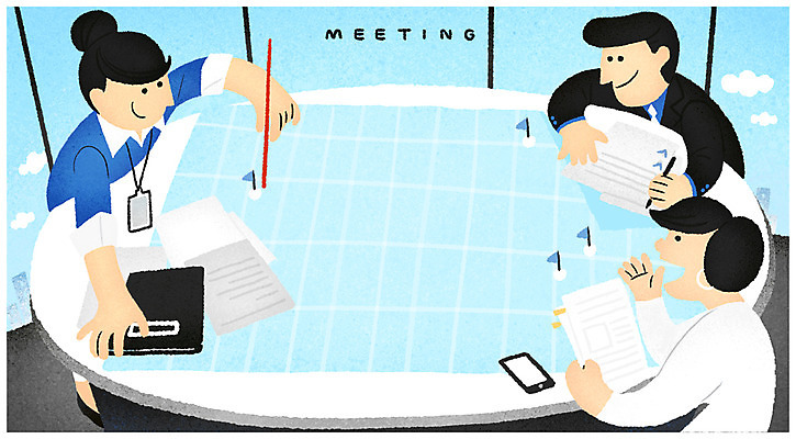 PSD 여자 남자 일러스트 회사 비즈니스 회의 상반신 성인 세명 직장인 회의실 문서 파일 국내일러스트 직업 사람 파일형식