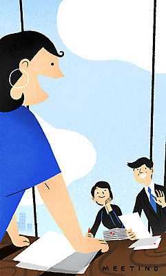 PSD 여자 남자 일러스트 회사 비즈니스 회의 상반신 성인 세명 직장인 발표 회의실 국내일러스트 직업 사람 파일형식