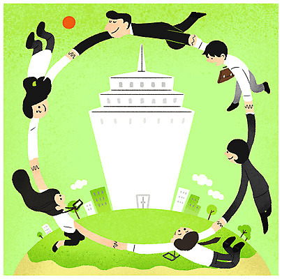 전신 PSD 여자 일러스트 회사 비즈니스 여러명 성인 건물 태양 직장인 원형 강강술래 국내일러스트 자연요소 도형 직업 건축물 다수 사람 전통놀이 파일형식