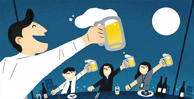 PSD 여자 남자 일러스트 회사 비즈니스 맥주 여러명 상반신 성인 직장인 야간 즐거움 회식 국내일러스트 자연요소 직업 감정 다수 주류 사람 식사 파일형식