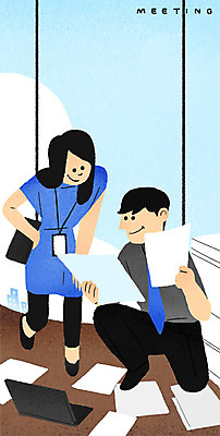 전신 PSD 여자 남자 일러스트 회사 비즈니스 회의 성인 두명 노트북 사무실 직장인 문서 서류더미 워커홀릭 국내일러스트 직업 사람 전자제품 파일형식 더미