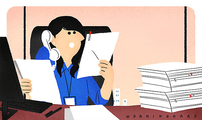 PSD 여자 일러스트 회사 비즈니스 한명 상반신 성인 노트북 사무실 업무 직장인 문서 바쁨 통화 서류더미 워커홀릭 국내일러스트 직업 1 모션 사람 전자제품 작업 파일형식 더미